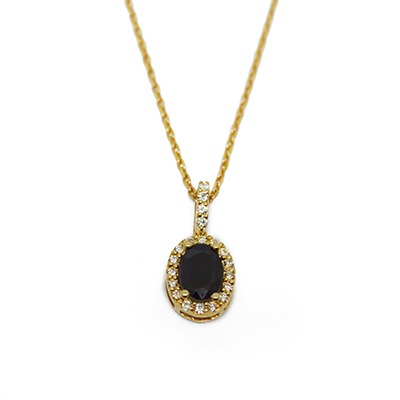 Gold Pendant: Oval Sapphire and Diamonds