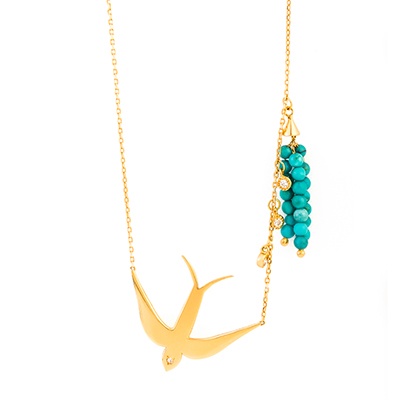 Gold Necklace: Bird and White Diamonds