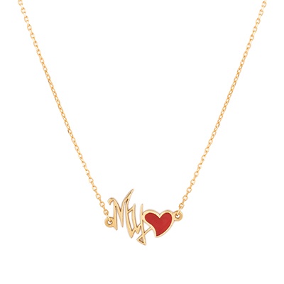 Gold Necklace: My Love Shape with Red Enamel