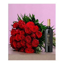 Flowerss & Wine:  24 Roses + 1 Bottle Ixsir EL