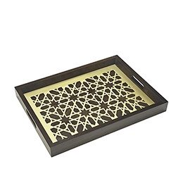 Tray: Moucharabieh Wood Brass and Glass, Homeware