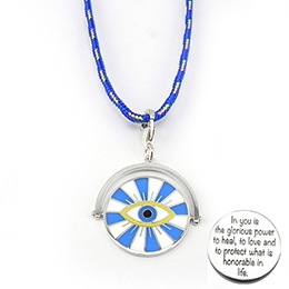 Silver Necklace:  Radiant Evil Eye + Engraved on the back