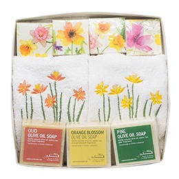 Soaps and Embroidered Guest Towels, Daffodils