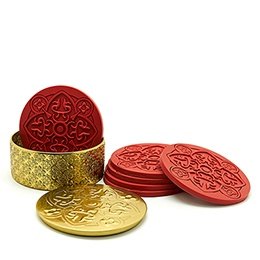 Coasters: Round, Paprika in a Goldish Box