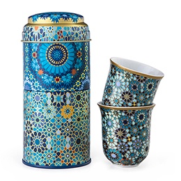 Tin Box + 2Chafe Coffee Cups Porcelain Moucharabie